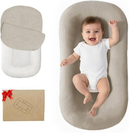 Lucakuins Infant Support Cushion - Soft Cotton Newborn Baby Support Mat for Home & Travel | 0-24 Months (Cream Gray)