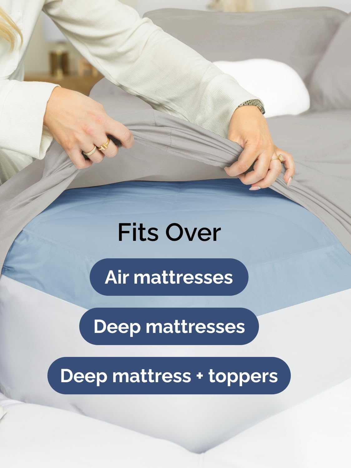 Skiennix Extra Deep Cal King Sheet Set | 6-Piece Breathable Cooling Bedding - Soft, Wrinkle-Free Light Grey