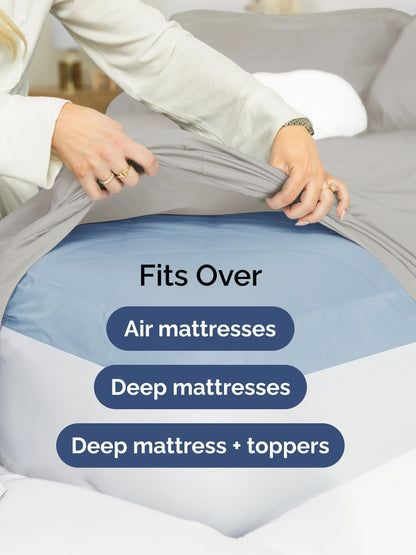 Skiennix Extra Deep Cal King Sheet Set | 6-Piece Breathable Cooling Bedding - Soft, Wrinkle-Free Light Grey