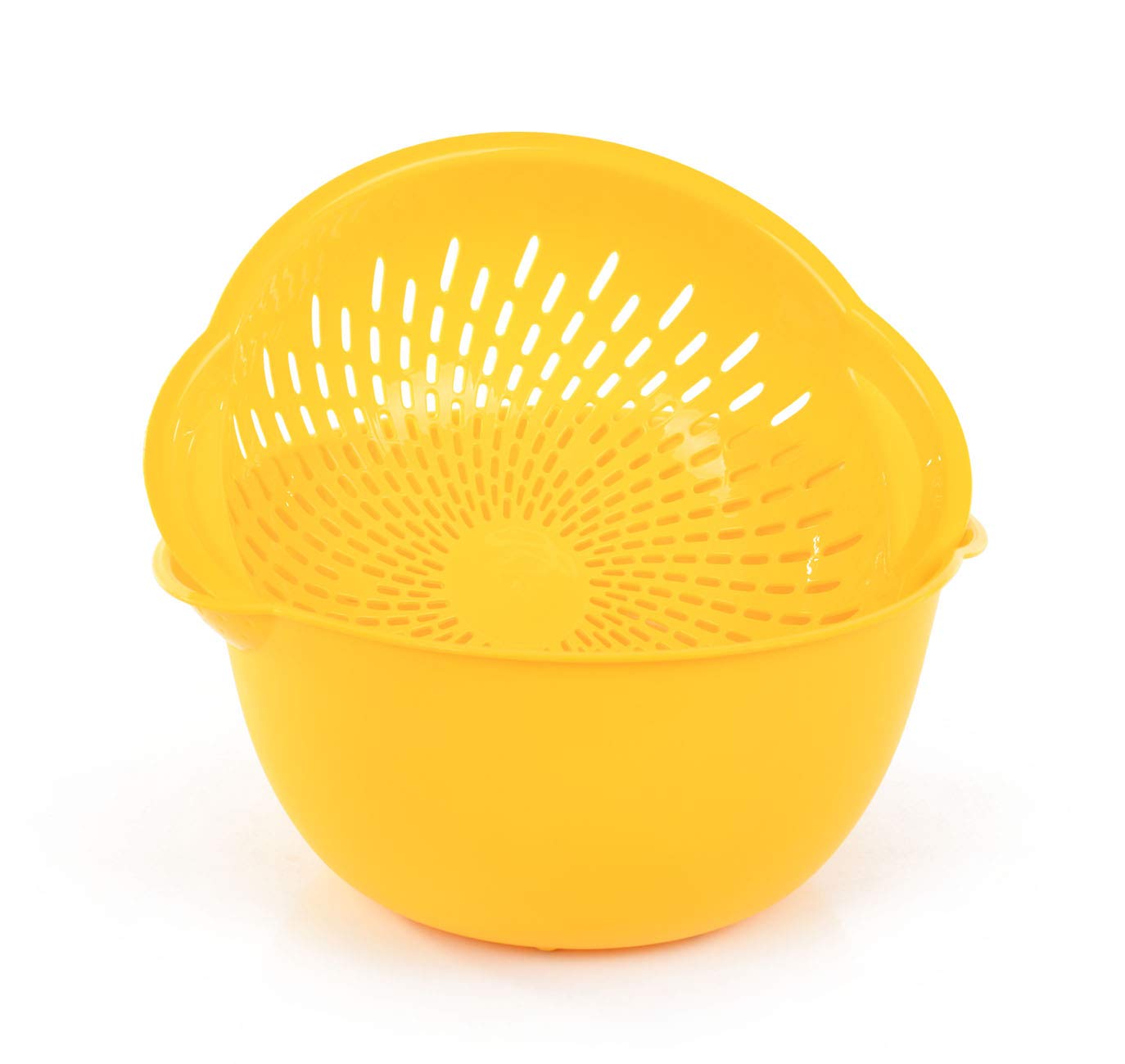 Mintra Home Mixing Bowl w/Colander (Large 4.5L, Yellow) - For Washing & Draining Fruits And Vegetables - Heavy Duty Plastic for Baking, Cooking Supplies - Dishwasher Safe