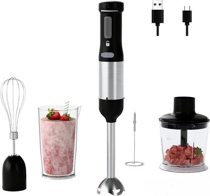 Skiennix Cordless Immersion Hand Blender - 5-in-1 Variable Speed, Rechargeable 2000mAh Battery, BPA-Free Accessories Included