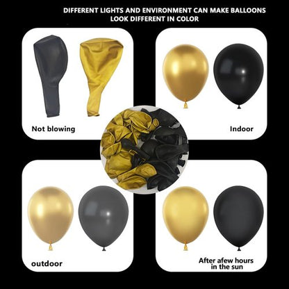 Black and Gold Balloons Garland Arch Kit - 134pcs Metallic Balloons for Graduation, New Year, Birthday Celebrations