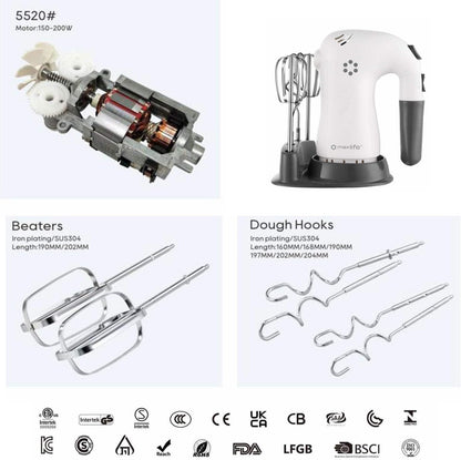 Regine Switzerland 5-Speed Electric Hand Mixer - Powerful Performance With Beater Stand, White