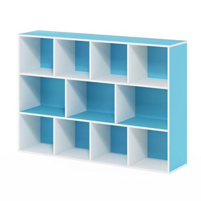 Furinno LUDER Book Shelf, 11-Cube Bookshelf, Reversible Bookcase, 9.4 x 29.1 x 41.7, Easy Assembly, for Living Room, Bedroom, Home Office, White/Light Blue
