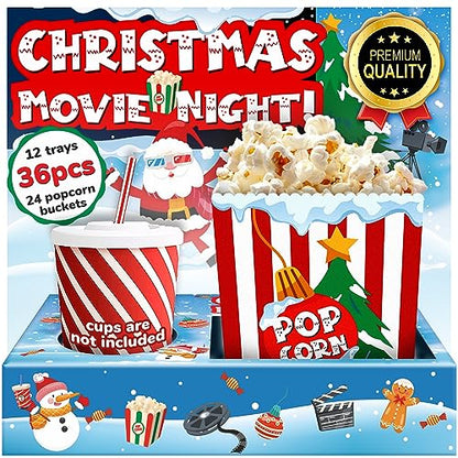Christmas Movie Night Snack Trays and Popcorn Bags - Red Variation (36 pcs)