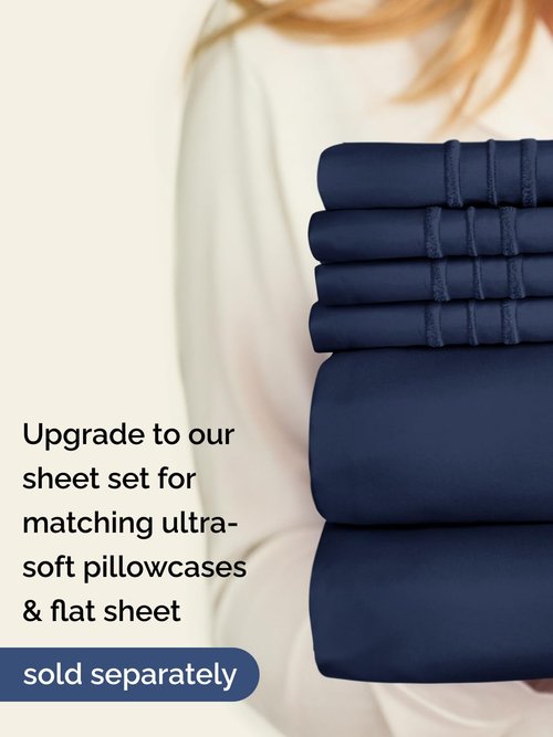 Extra Deep Queen Fitted Sheet - Hotel Luxury Single Fitted Sheet Only - Easily Fits 18 inch to 24 inch Mattress - Ultra Soft, Wrinkle & Fade Free w/Extra Deep Pockets - Breathable & Comfy - Navy Blue