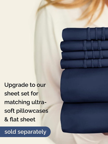 Extra Deep Queen Fitted Sheet - Hotel Luxury Single Fitted Sheet Only - Easily Fits 18 inch to 24 inch Mattress - Ultra Soft, Wrinkle & Fade Free w/Extra Deep Pockets - Breathable & Comfy - Navy Blue