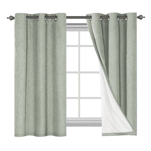 H.VERSAILTEX Primitive Linen Curtains 100% Blackout Curtain Drapes Burlap Fabric Curtains with White Thermal Insulated Liner, Grommet Top Drapes Living Room/Bedroom (2 Panels, 42 x 54 Inch, Sage)