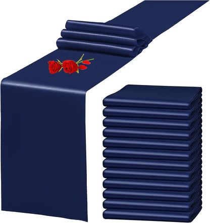 Skiennix Navy Blue Satin Table Runners - 12 Pack | 12 x 108 Inch for Weddings & Events