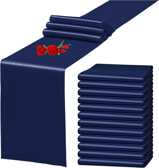 Skiennix Navy Blue Satin Table Runners - 12 Pack | 12 x 108 Inch for Weddings & Events