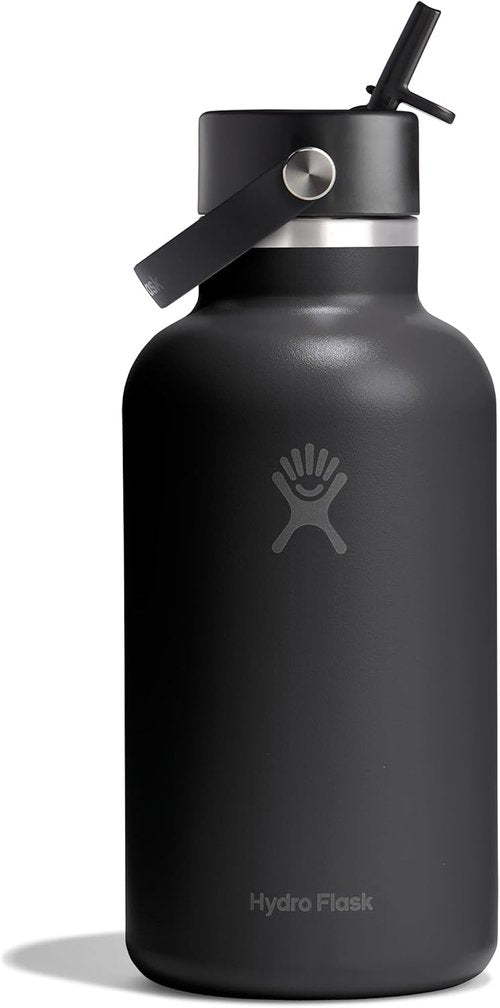 Hydro Flask Water Bottle - Insulated Stainless Steel - Leakproof Wide Straw Lid, 64 Oz Tonal Black