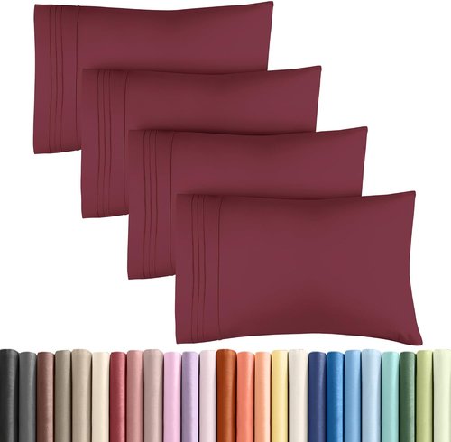 King Pillow Cases by [Brand Name] - Ultra Soft Hotel Quality Covers | Cozy, Wrinkle-Free & Stain Resistant - 4 Piece Set in Burgundy