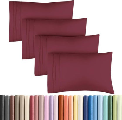 King Pillow Cases by [Brand Name] - Ultra Soft Hotel Quality Covers | Cozy, Wrinkle-Free & Stain Resistant - 4 Piece Set in Burgundy