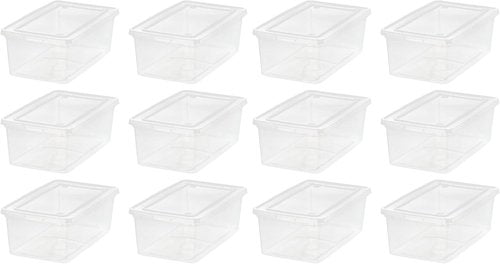IRIS USA 12-Pack Storage Bins - Stackable 6 Quart Crystal Clear Containers for Shoes & Classroom Organization - BPA-Free