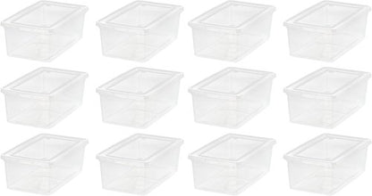 IRIS USA 12-Pack Storage Bins - Stackable 6 Quart Crystal Clear Containers for Shoes & Classroom Organization - BPA-Free