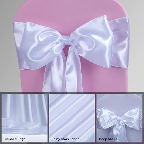 Babenest Satin Chair Sashes - Upgraded 50 Pcs Chair Ribbons & Bows for Weddings, Parties & Events | White