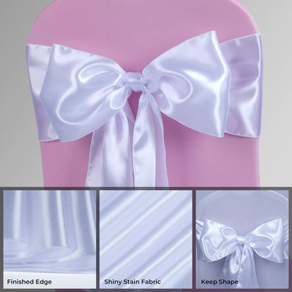 Babenest Satin Chair Sashes - Upgraded 50 Pcs Chair Ribbons & Bows for Weddings, Parties & Events | White