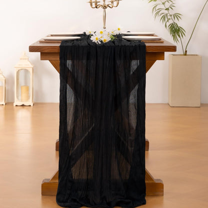 Socomi Cheesecloth Table Runner - 120 Inch Black Boho Rustic Gauze for Weddings & Parties