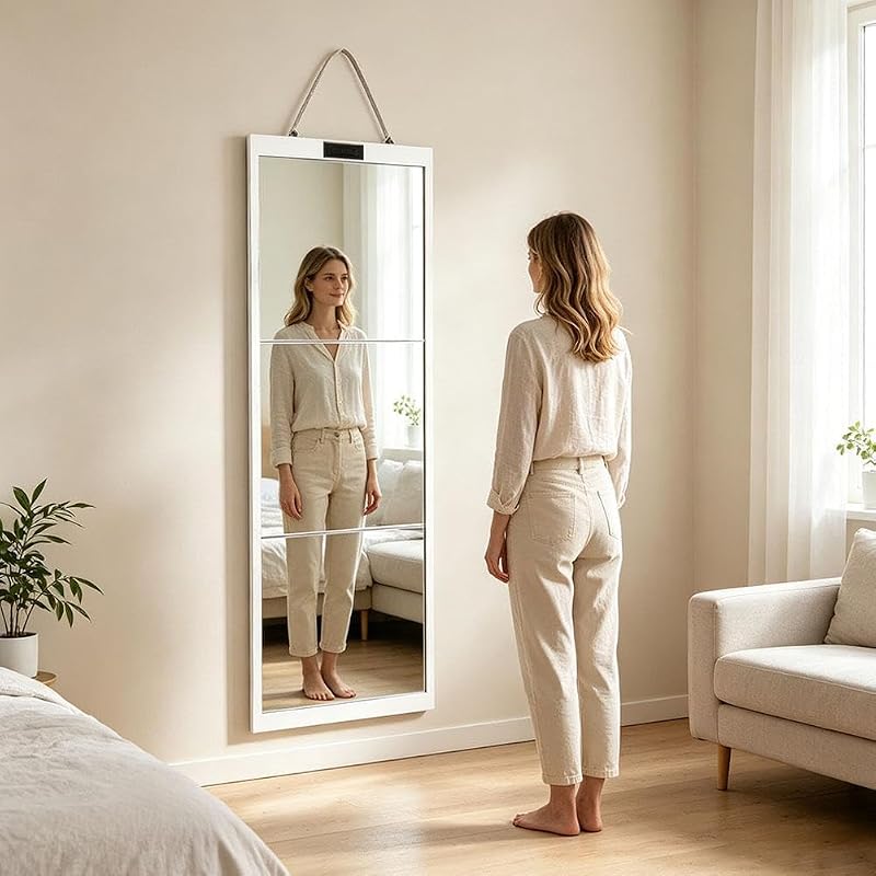Folding Mirror Bag with Hanging Hook and Storage Pockets - White 12" x 12" Variation