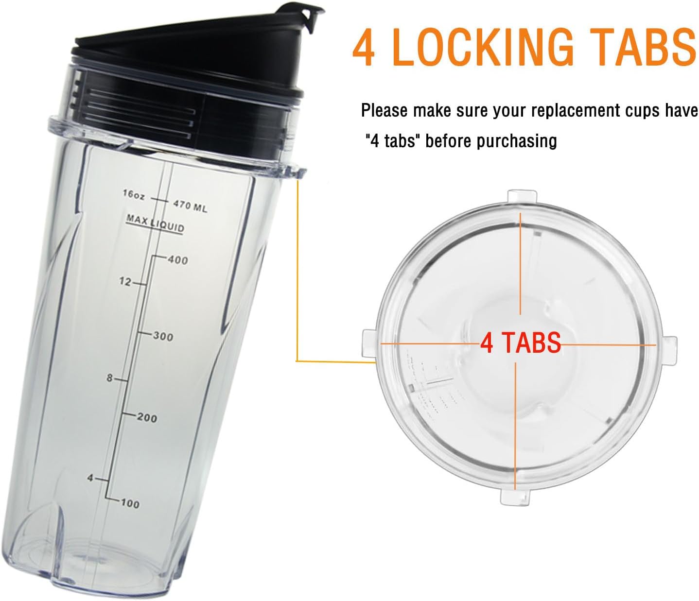 Ninja 16oz Replacement Cups - Compact Personal Blender Single Serve Cup Set with Seal Lids | 2 Pack