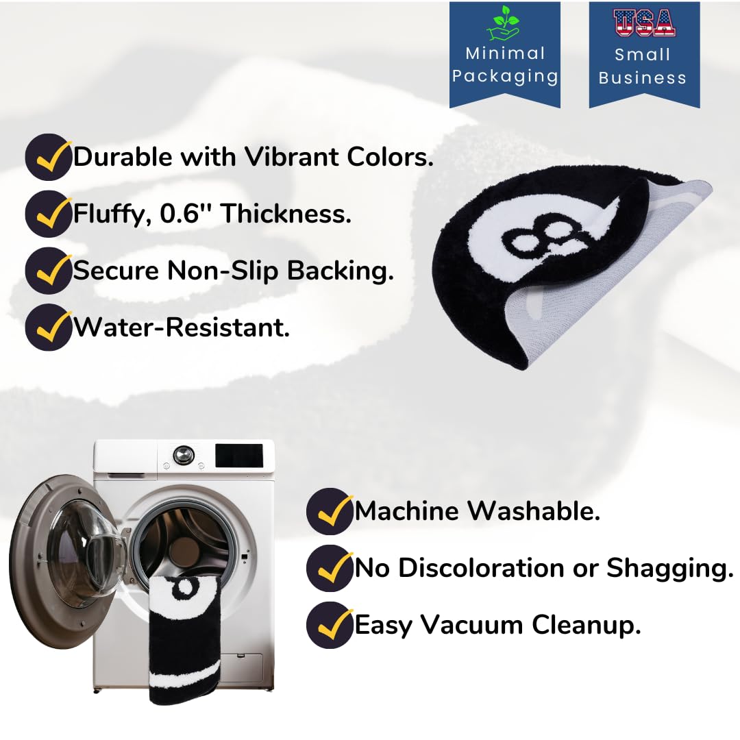 Slothy Fafi 8 Ball Rug - 24 Inch White & Black Hypebeast and Aesthetic Rugs for Bedroom & Living Room - Y2K Room Decor