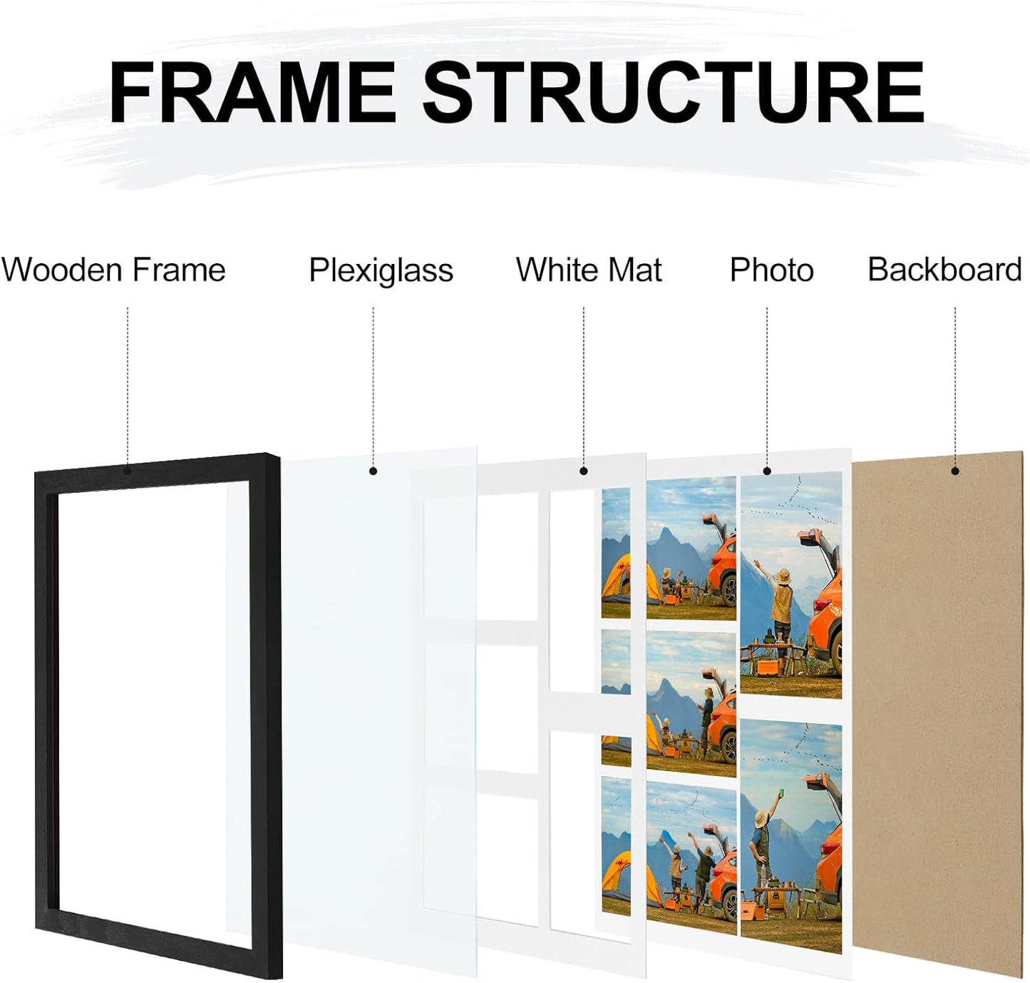 Vittanly 11x14 Collage Picture Frame - Displays 5x 4x6 Photos or 1x 11x14 Without Mat - Black Wall Decor
