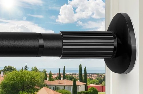 Tension Curtain Rod 51-126 Inch, Long Curtain Rod No Drilling for Window or Bathroom, Outdoor Curtain Rods for Patio Tension Rods, Easy to Install, Never Rust, Rod Diameter 1.26 Inches - Black