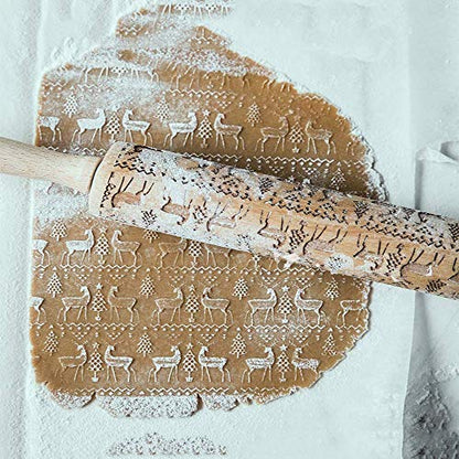 Embossed Rolling Pin for Baking Cookies Embossing Rolling Pins with Design Wooden Engraved Springerle Roller Pin Dough Animal Patterned Clay Pottery Ceramic Stamp Gifts Bakers Women Kids (Cat & Heart)