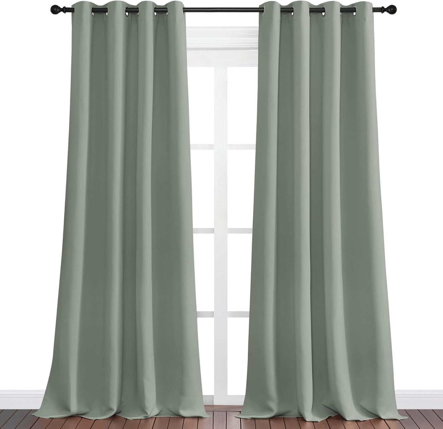 NICETOWN Greyish Green Blackout Curtains - 90" Long, Sound Reducing & Heat Blocking | 55" Wide, 2 Panels