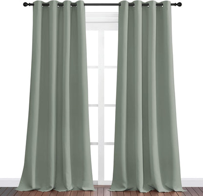 NICETOWN Greyish Green Blackout Curtains - 96" Long | Sound Reducing & Energy Efficient | 55" Wide, 2 Panels