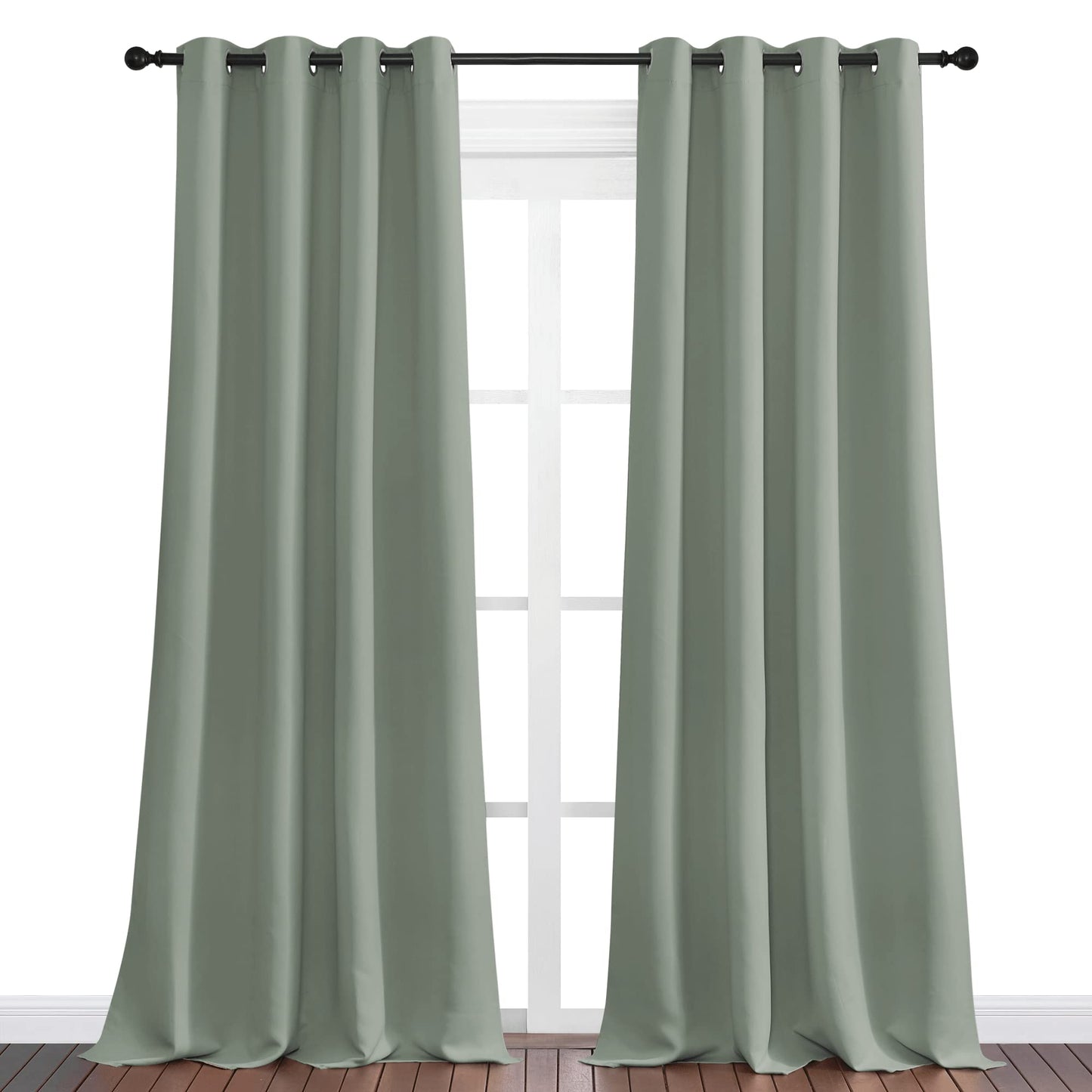 NICETOWN Greyish Green Blackout Curtains 90" Long for Office, Dining Room, Guest Room, Sound Reducing Heat and Cold Block Curtain Panels for Modern Room Decorative (55" Wide, 2 Pieces)