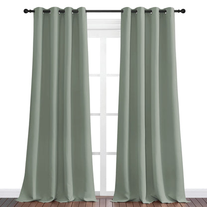 NICETOWN Greyish Green Blackout Curtains 90" Long for Office, Dining Room, Guest Room, Sound Reducing Heat and Cold Block Curtain Panels for Modern Room Decorative (55" Wide, 2 Pieces)
