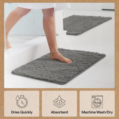 GORILLA GRIP Bath Rug Mat 42x24, Thick Soft Absorbent Chenille, Quick Dry Microfiber Mats, Rubber Backing Washable Shower Floor Rugs, Bathmat Runner, US Designed Bathroom Home Decor Charcoal