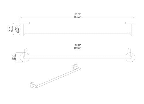 BUVELOT Towel Racks for Bathroom, Chrome Towel Bar, Wall Mounted Towel Holder, Modern Hotel Style Bath Towel Rail, Brass, 077070-CR Leo Series