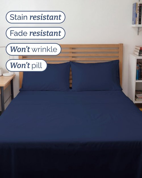 Full XL Bed Sheet Set by Hotel Luxury | 4-Piece Soft, Breathable & Cooling Bedding - Deep Pockets, Navy Blue