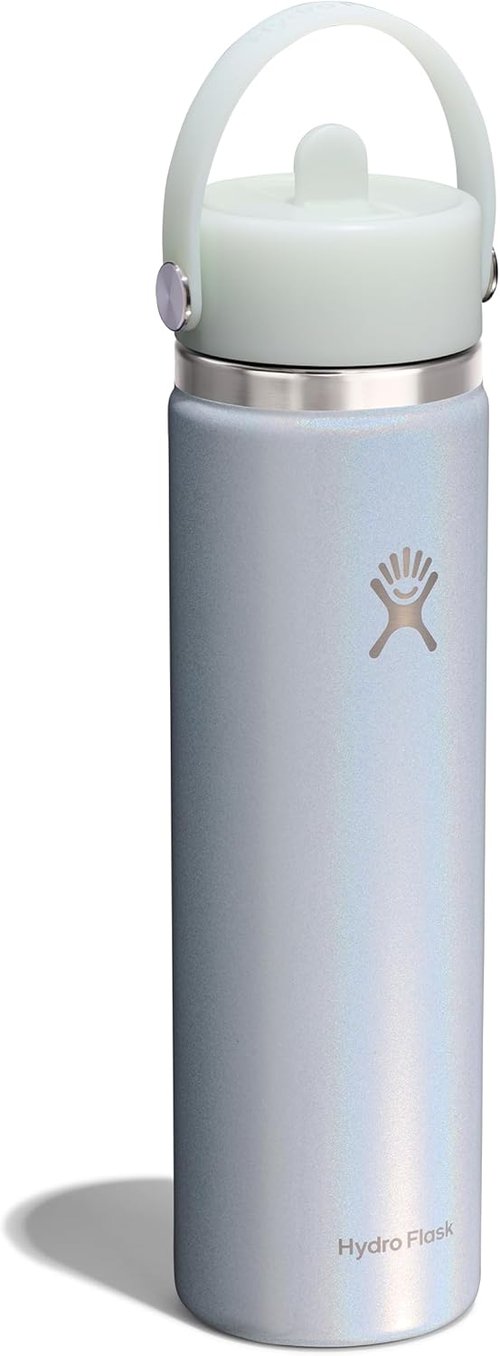 Hydro Flask Water Bottle - Insulated Stainless Steel with Wide Straw Lid - 24 Oz Glimmer Blue