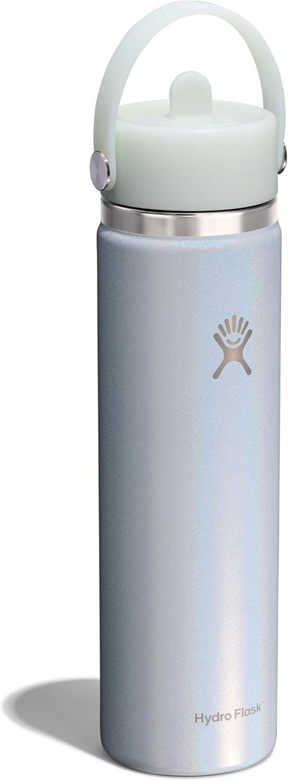 Hydro Flask Water Bottle - Insulated Stainless Steel with Wide Straw Lid - 24 Oz Glimmer Blue