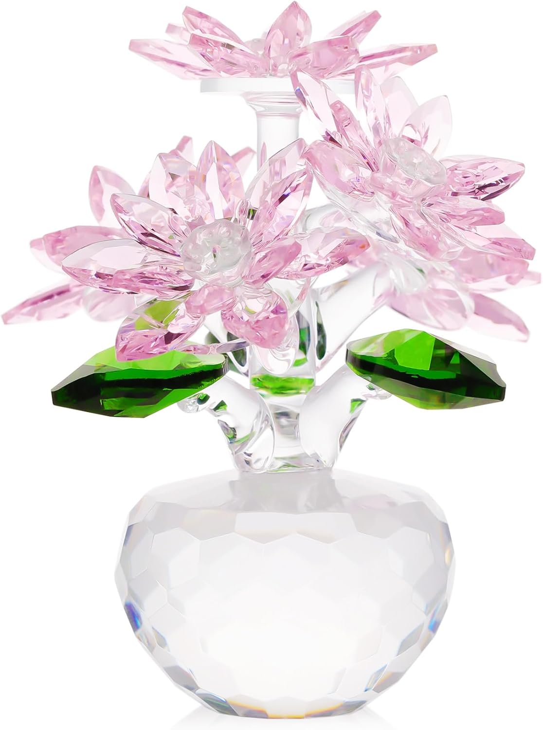 YWHL Pink Crystal Flower Figurine - Handmade Glass Decor Gift for Women | Beautiful Table Centerpiece