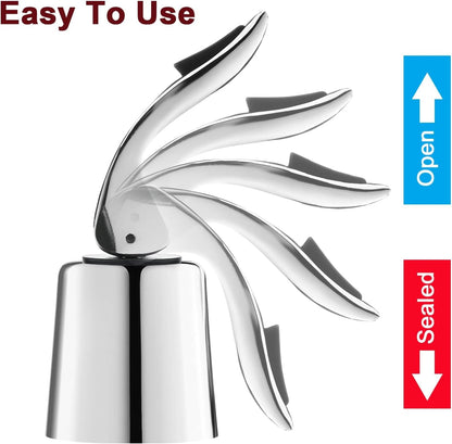 Wine Stoppers for Wine Bottles with Stainless Steel Vacuum Wine Bottle Stopper with Silicone Reusable Wine Corks, Leak proof Keep Fresh Suitable for Red&White Bottle (Silver, 1 Pack)