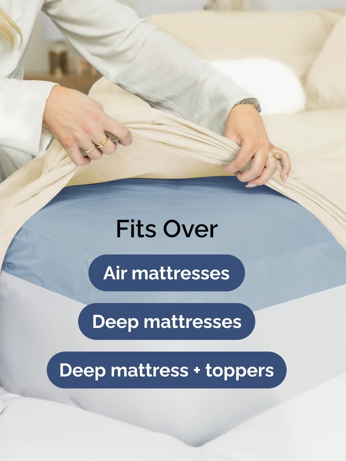 Skiennix Extra Deep Cal King Sheet Set | 6-Piece Breathable Cooling Bedding - Soft, Wrinkle-Free Off White