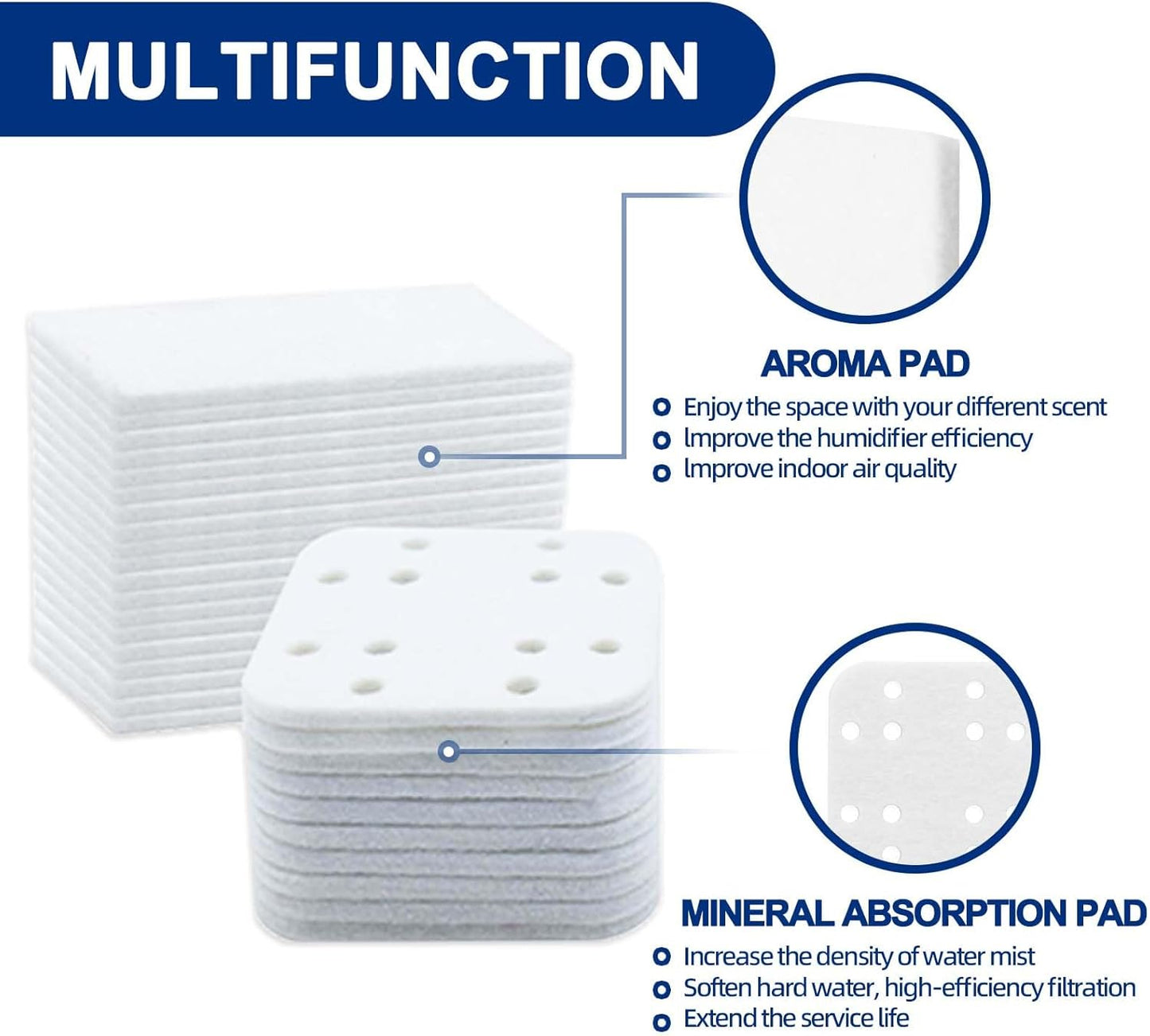 Top-Fill Humidifier Replacement Filters 20 Pack and Replacement Aroma Pads 20 Pack - Compatible with LEVOIT LV600HH, LV600S, OasisMist450S, OasisMist600S - Descaling Pads, White