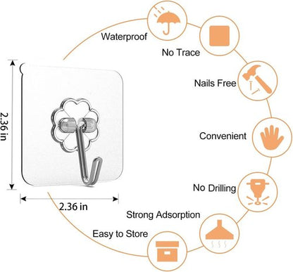 Adove Adhesive Hooks - Heavy Duty 20 Pack, Removable Transparent Wall & Ceiling Hooks, 22lb Max Capacity