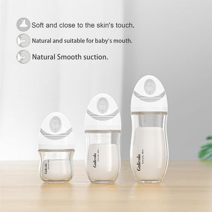 Gulicola Natural Glass Baby Bottle Newborn Set, 3 oz and 5 oz with Extra Slow Flow & Slow Flow Nipple, Anti Colic, 0-3 Months, 2 Pack - White