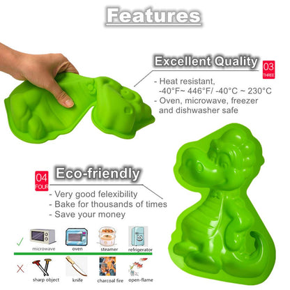 KeepingcooX Kids 3D Birthday Cake Pan - Dinosaur Shaped Small Birthday Cake Mould | Novelty Pudding Mold for Kids | Premium Food-grade Silicone Baking Mold Tray | 9.45 x 1.57 x 6.69 Inches