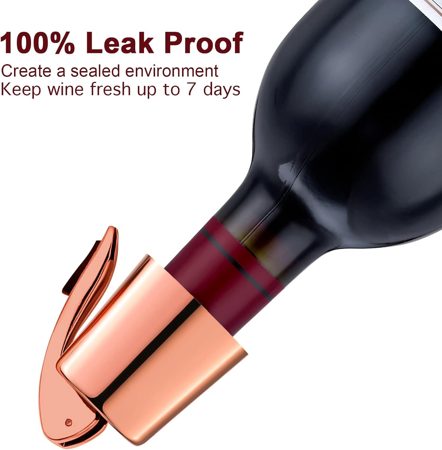 Wine Stoppers for Wine Bottles with Stainless Steel Vacuum Wine Bottle Stopper with Silicone Reusable Wine Corks, Leak proof Keep Fresh Suitable for Red&White Bottle (Rosegold, 2 Pack)