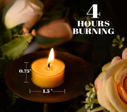 Pure Beeswax Tealight Candles - 100 Pack of Natural, Unscented, Clean Burning Yellow Candles