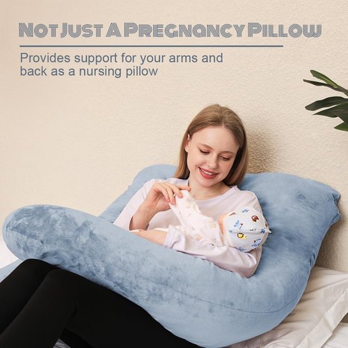 Chilling Home U-Shaped Pregnancy Pillow - Velvet Removable Cover - 55-Inch Full Support Body Pillow - Grey