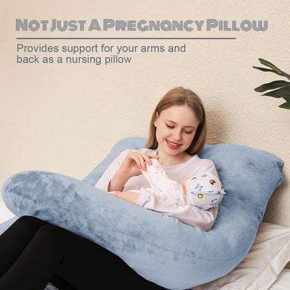 Chilling Home U-Shaped Pregnancy Pillow - Velvet Removable Cover - 55-Inch Full Support Body Pillow - Grey