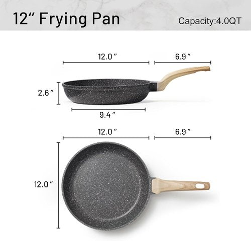 CAROTE Non-Stick Frying Pan | Healthy Granite Chef Pan with Heat-Resistant Handle - 12" Black