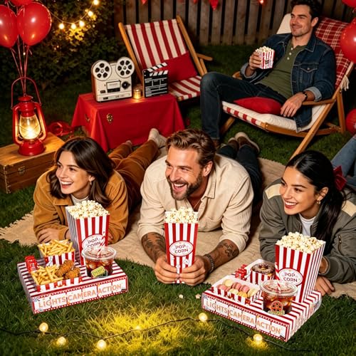 Movie Night Snack Trays with Popcorn & Snack Boxes - Red / 32